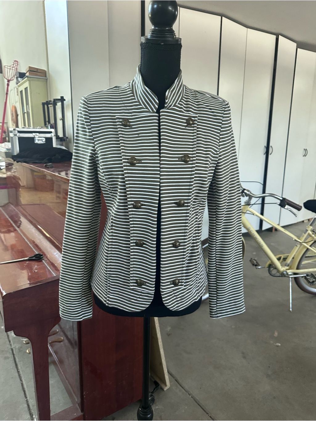 Tommy Hilfiger Black & White Striped Double-Breasted Blazer